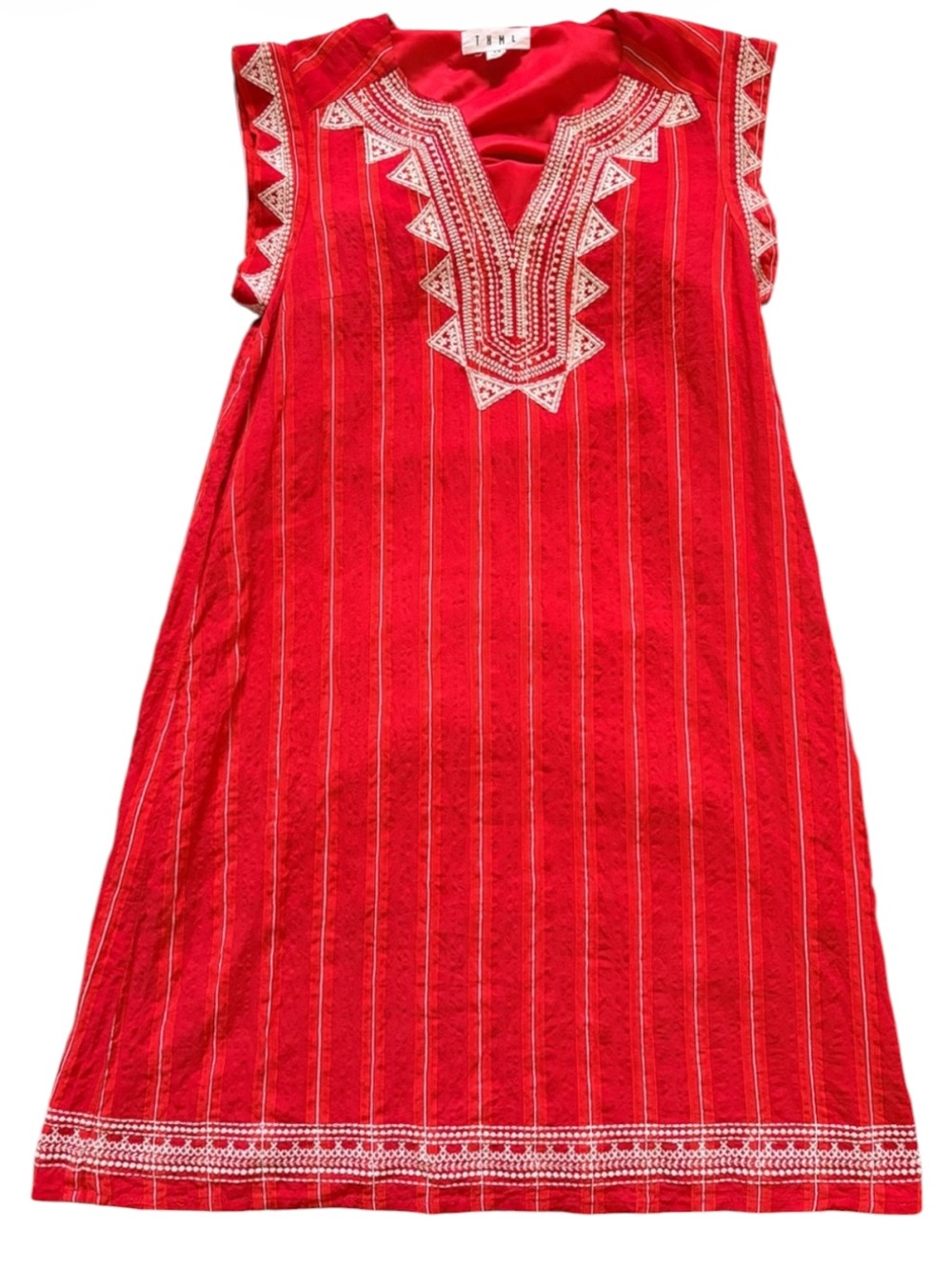 THML XS Red Embroidered Shift Dress Boho Sleeveless Cotton Blend Lined